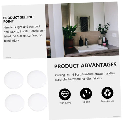 Six Piece White Alloy Round Cabinet Handles Set For Kitchen Cabinets And Furniture Drawer Knobs Single Hole Smooth Metal Pulls For Wardrobes Closets And Desks showcasing high quality and no burr features