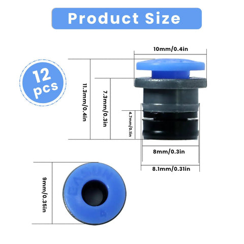 12 Piece Pneumatic Valve Head Set For 3D Printer With PTFE ECAS04 Air Control Valve Connector Replacement Kit product size diagram