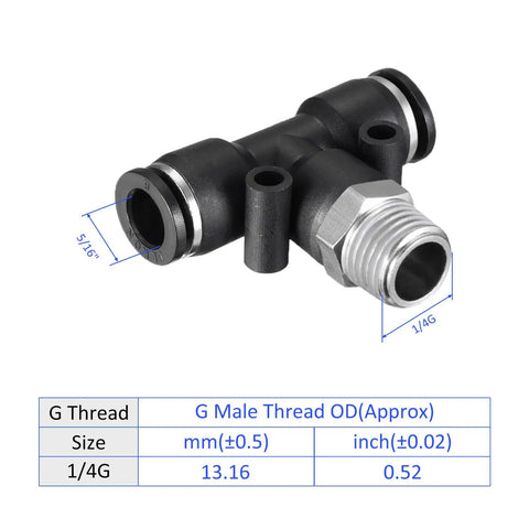 Two Pack One Quarter Inch G Male Push Lock Fittings Tee Union for Quick Connect Pneumatic System Eight Millimeter Tubing Black