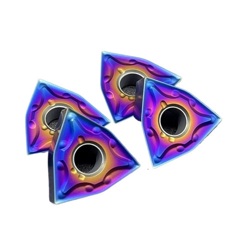 Top Tier 10Pcs Indexable Carbide Lathe Tool Set With WNMG080404 Blades showing four colorful hard alloy inserts for metal turning.