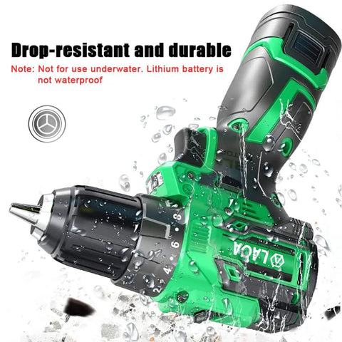 Heavy Duty Brushless Impact Wrench 16 Volt Cordless Power Tool crushing 380 Nm torque, drop-resistant design in water spray.