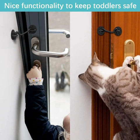 Heavy Duty 2 Pack 4 Inch Stainless Steel Gate Latch Lock for Barn Doors and Bathrooms preventing access for children and pets.