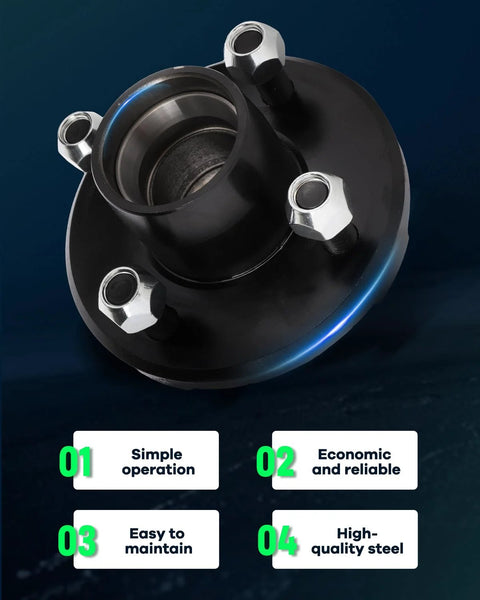 SCITOO trailer hub kit with black painted idler hub, 4-lug flange for a 2,000 lb boat trailer wheel hub