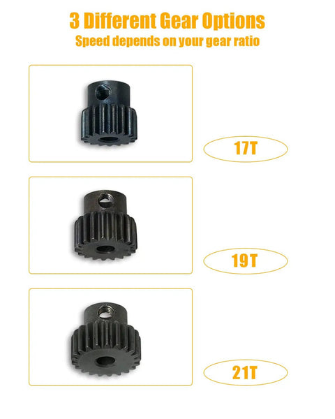 Arrma Beefed Up 91T Spur Gear Slipper Clutch Upgrade Kit showing 17T, 19T, and 21T pinion gears for 550 Mega RC Trucks