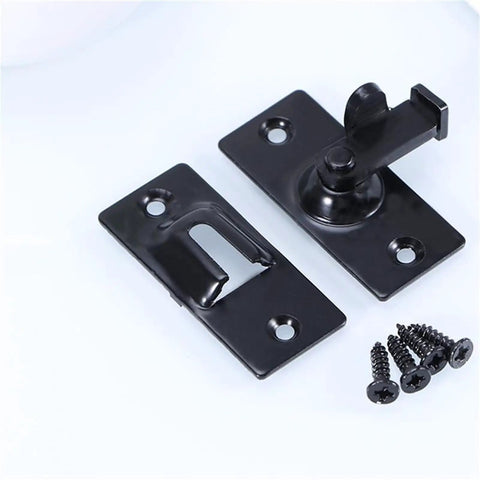 Rock Solid Smooth Action Sliding Bolt Latch Made From Real 304 Stainless Steel 90 Degree Gate Door Lock parts and screws on white background.