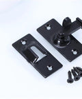 SSWKTCRPZ 304 Stainless Steel Sliding Bolt Latch 90 Degree Gate Door Lock in black, showing parts and screws for installation.