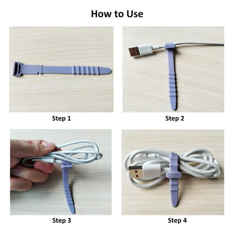 Instructions for using Reusable Silicone Zip Ties Set 20 Piece Cord Management Straps For Wires Durable Elastic Cable Ties