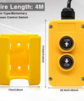 Front view of Taiss 4-Wire Dump Trailer remote switch; yellow housing with UP and DN pushbuttons and mounting bracket