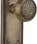 Meadows Plate With Old School Craftsman Privacy Knob Set In Antique Brass For One Door With Two Sides Solid Forged Brass Plates