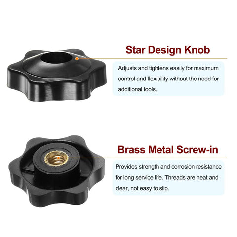 Ten Pack Star Knobs That Grip Like A Boss Quarter Inch Twenty Female Thread, 32mm Head, Plastic Through Hole Brass Insert