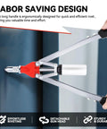 21 Inch Hand Rivet Nut Tool Set With 5 Guide Nozzles, Chrome Plated Stainless Steel Riveter in use, highlighting labor-saving design