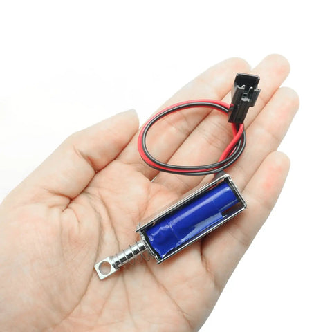 12V DC 2A Push-Pull Open Frame Solenoid Electromagnet for Locks, 10mm Plunger, 12W, Spring Return, Instant Activation, hand-held view