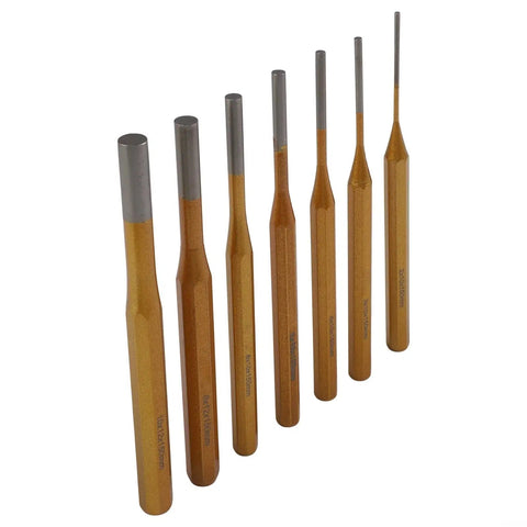 Solid Minhe 7 Piece Punch Set Includes Roll Pin And Chisel Tools Plus Marking Scribe For Watch Repair, Machinery Maintenance, DIY Jobs With Gold Alloy Steel Handle That Is Super Grip Friendly, 7 punches