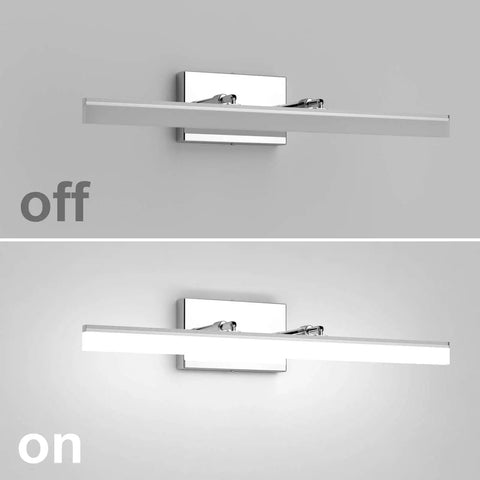 24 Inch Dimmable LED Vanity Light Over Mirror For Bathroom Chrome Finish Adjustable 180 Degree Rotatable Arm White Light High CRI On Off