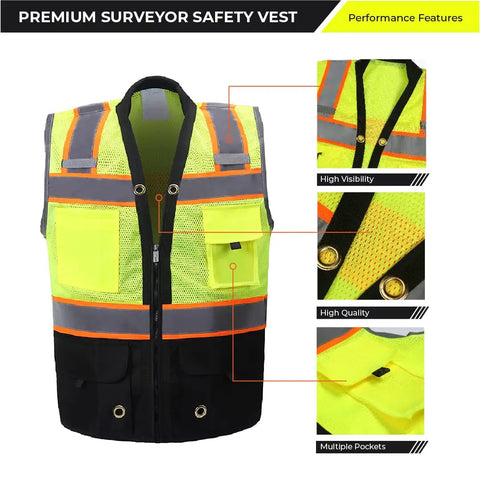 Kickass High Visibility Safety Vest For Women Featuring Extra Thick Reflective Silver Stripes Multiple Storage Pockets Ansi Class 2 Certified pink mesh fabric with black bottom.