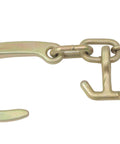 Close-up of G70 V Chain Bridle with Eight Inch Medium J Hooks and T Hook for heavy duty towing and recovery use.