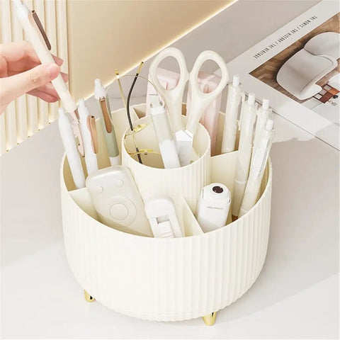 Rotating Desk Organizer With Six Compartments For Pens, Markers, Art Supplies And Makeup Tools, 360 Degree Spin Office Storage