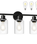 3 Light Vanity Fixture With Glass Shade Over Mirror 4000K Black Vanity Light Bulbs Included Wall Mount for bathroom, three clear shades
