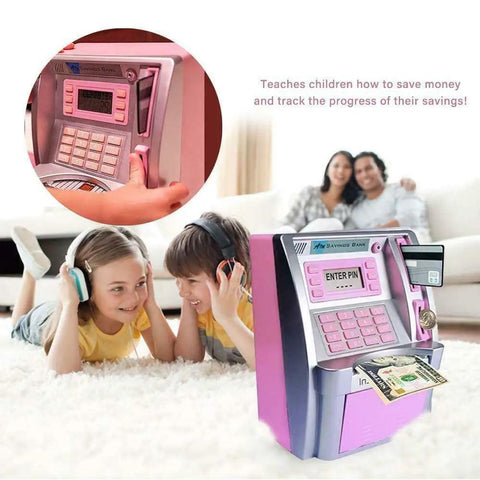 ATM Piggy Bank For Kids Kid Friendly With Talking Debit Card And Digital Coin Counter Real Money Counting On A Bright Screen