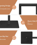 Heavy Duty 11x17 Standing Sign Holder With Adjustable Pedestal, showcasing base, opening design, and non-slip mat features.