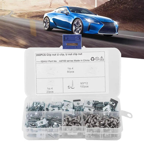 Manganese Steel Self Tapping Screws Kit For Motor Vehicles, 200 Pieces, zinc-coated fixings in box with car