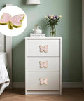 Pink Butterfly Shape Cabinet Knob Set Six Pack Handles for cabinets, zinc alloy on white dresser in bedroom decor