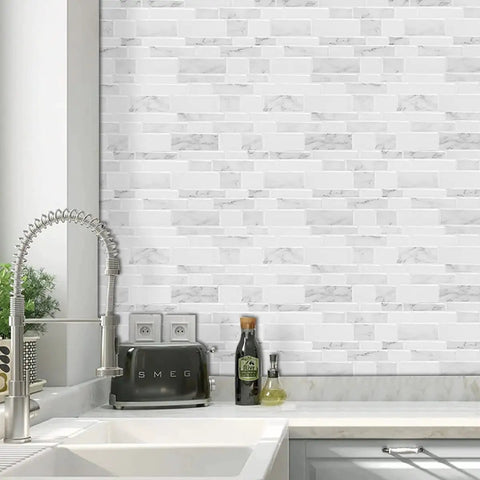 Marble Peel And Stick Backsplash For Kitchen, Thick Self Adhesive Wall Tiles You Can Stick On, No Grout Needed, Marble Look Decorative Tiles, 10 Sheets 12x12 Inches, Upgraded 2-3X Thickness And 5X Stronger Adhesive