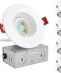 3 Inch Gimbal Adjustable LED Recessed Light With J Box 8W 5 Color Selectable 2700K To 5000K 600 Lumens Dimmable Directional Downlight Damp Rated ETL Listed 4 Pack displaying swivel feature