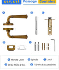 Antique Brass Passage Door Handle Lever For Interior Doors Vintage Aluminum Alloy with installation parts displayed