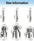 Shuielai 3 Piece Pipe Threading Tool Kit With Electric Drill Compatible size chart showing various cutter dimensions.