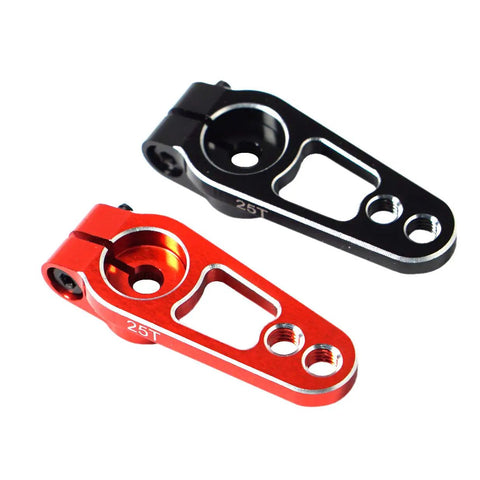 2Pcs Metal 25T Servo Horn 25 Teeth Spline Steering Arm Rocker For RC Cars And Rigs, red and black aluminum arms