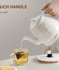 Electric Ceramic Tea Kettle With 1 Liter Capacity, Boil Water In A Snap, Detachable 360 Degree Swivel Base, shown pouring tea
