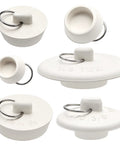 Heavy Duty Six Piece Rubber Drain Stopper Set For Bathroom Sink And Bathtub With Clearly Labeled Sizes And No Sweat Quick Swap White Zero Leak Bath Accessory