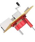 Shop Tough Router Lift Kit With Effortless Manual Crank And Sturdy Steel Guides, Aluminum Alloy Table Insert Base, top view of red and gold router lift assembly