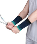 Mens Sports Wrist Support Band For Weightlifting And Fitness Pain Relief All Day Comfort shown during tennis play