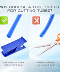 Comparison of tube cutter and scissors for cutting air tubes in 53 Piece Air Line Quick Connect Fittings Kit.