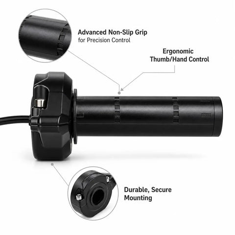 Throttle Handle With Rolling Bearing Quick Twist Grip And Cable Kit For Yozma IN10 E Bike Electric Dirt Bike Durable Aluminum Nylon Build Easy Replacement For Rugged Ride showing ergonomic design and non-slip grip features