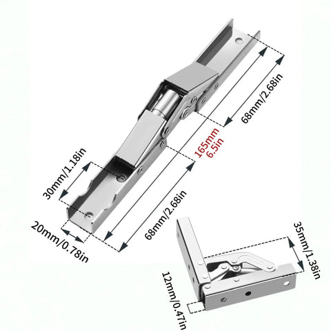 Hidden Cabinet Door Hinges 90 Degree Invisible Folding Hinge 2-Pack with measurements and detail view