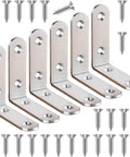 Tough As Nails Six Piece Stainless Steel L Brackets Corner Brace 90 Degree Shelf Support For Wood Projects, includes screws.