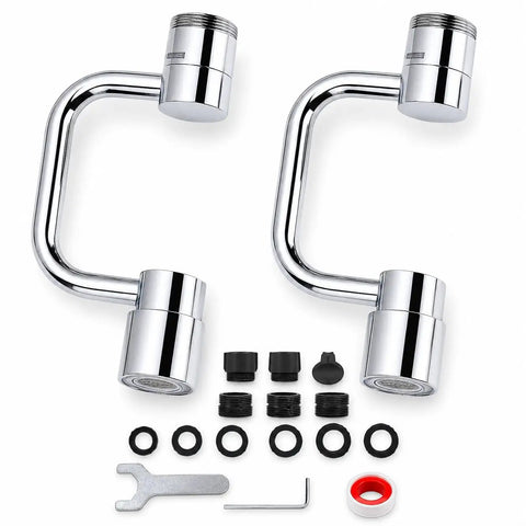 Two Piece U Shaped Faucet Extender Featuring Smooth Swivel Reach And Dual Spray Modes Comes Complete With All Gaskets For Super Simple Kitchen And Bath Sink Updates In Classic Silver