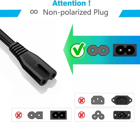 Non-polarized plug illustration for 10 Foot 2 Prong AC Power Cord For Under Desk Elliptical Machines Compatible With ANCHEER GUGTTR Westionc
