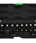Shallow Magnetic Impact Socket Set For Three Eighths Inch Drive, 16 Piece, Metric 7mm To 19mm, 6 Point CRMO Steel in case