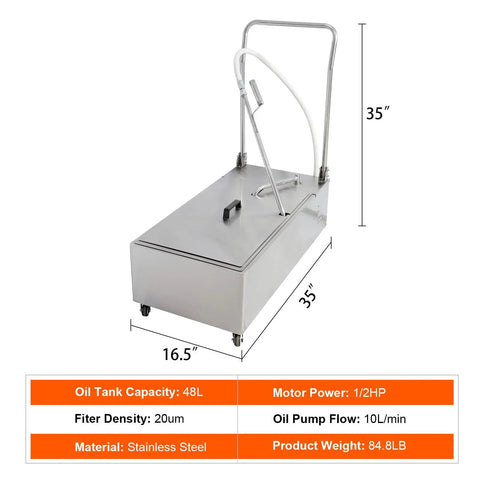 Heavy Duty Foldable Deep Fryer Oil Filter Machine With Fast Flow Pump And Kitchen Ready Design Helping Busy Restaurant Crews Clean Their Grease Without Breaking A Sweat, stainless steel, 48L, 35" x 16.5".