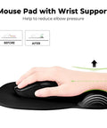 Hand using Ergonomic Mouse Pad With Wrist Rest Memory Foam For Computer, Home Office And Gaming, Non Slip Base, Dense Surface For Precise Tracking, Comfortable All Day Use, 9.64 By 8.26 Inches