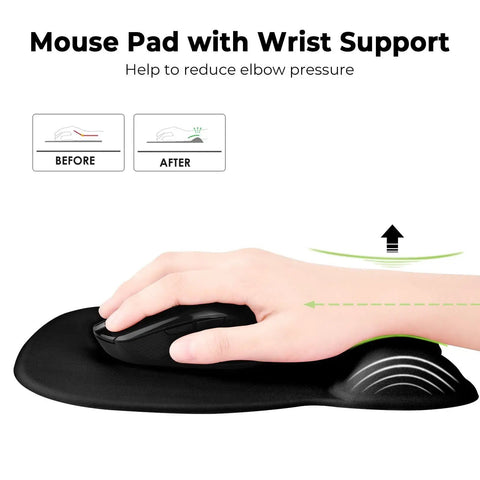Hand using Ergonomic Mouse Pad With Wrist Rest Memory Foam For Computer, Home Office And Gaming, Non Slip Base, Dense Surface For Precise Tracking, Comfortable All Day Use, 9.64 By 8.26 Inches
