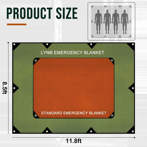 Heavy Duty Survival Tarp Cover 8.5 By 11.8 Feet Emergency Blanket Reflective Thermal Ripstop Waterproof Bombproof size guide