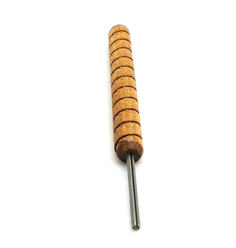 Pro Grade Bead Roller Quilling Tool with one eighth inch slotted metal winding pin, solid wood handle, color coded end blue.