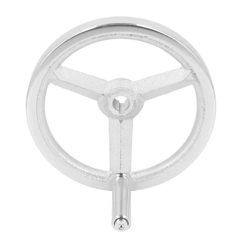 Front view of Chrome Plated Cast Iron Lathe Hand Wheel With Handle 18x200mm Round Replacement For Milling Machines Grinders