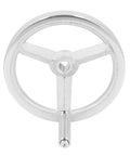 Beefy Cast Iron Lathe Hand Wheel 18 x 200mm with round handle, chrome plated for milling machine, grinder, lathe tools visible