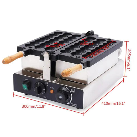 Slap Together Delicious Treats With This Commercial 1800W Bubble Skewer Waffle Ball Machine with dual plates and wooden handles.